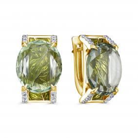 Серьги из лимонного золота KABAROVSKY K12-22006-21113 с бриллиантом, эмалью и празиолитом K12-22006-21113 фото