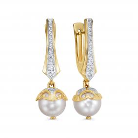 Серьги из лимонного золота KABAROVSKY K12-22088-1500 с бриллиантом и жемчугом K12-22088-1500 фото