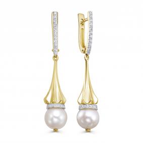 Серьги из лимонного золота KABAROVSKY K12-22089-1500 с бриллиантом и жемчугом K12-22089-1500 фото