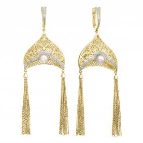 Серьги из лимонного золота KABAROVSKY K12-22140-1500 с бриллиантом и жемчугом K12-22140-1500 фото