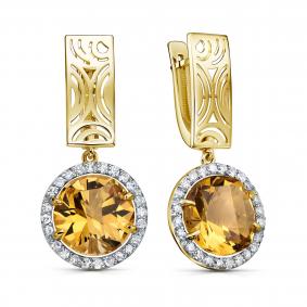 Серьги из лимонного золота KABAROVSKY K12-22149-2900 с бриллиантом и цитрином K12-22149-2900 фото