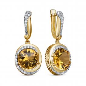 Золотые серьги KABAROVSKY K12-22150-2900 с бриллиантом и цитрином K12-22150-2900 фото