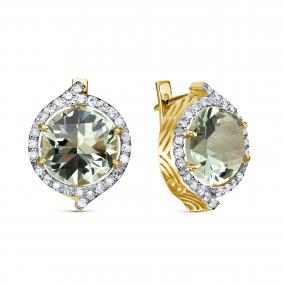 Серьги из лимонного золота KABAROVSKY K12-22151-21100 с бриллиантом и празиолитом K12-22151-21100 фото