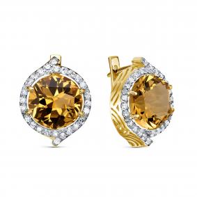 Серьги из лимонного золота KABAROVSKY K12-22151-2900 с бриллиантом и цитрином K12-22151-2900 фото