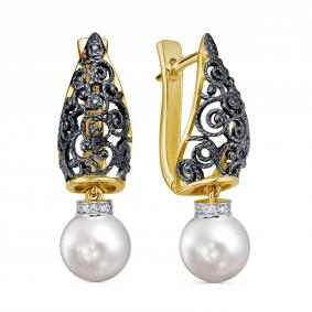 Золотые серьги KABAROVSKY K12-22170-1589 с бриллиантом и жемчугом K12-22170-1589 фото