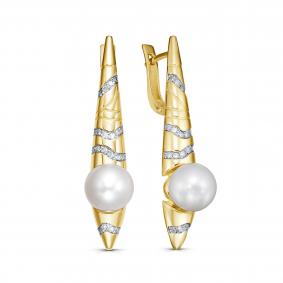 Серьги из лимонного золота KABAROVSKY K12-22193-1500 с бриллиантом и жемчугом K12-22193-1500 фото