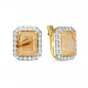 Золотые серьги KABAROVSKY K12-22194-5100 с бриллиантом и кварцем K12-22194-5100 фото