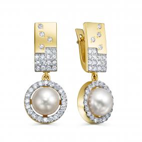 Серьги из лимонного золота KABAROVSKY K12-22200-1500 с бриллиантом и жемчугом K12-22200-1500 фото