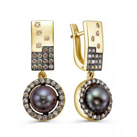 Серьги из лимонного золота KABAROVSKY K12-22200-1689 с жемчугом и коньячным бриллиантом K12-22200-1689 фото
