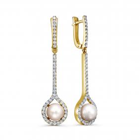 Серьги из лимонного золота KABAROVSKY K12-22201-1500 с бриллиантом и жемчугом K12-22201-1500 фото