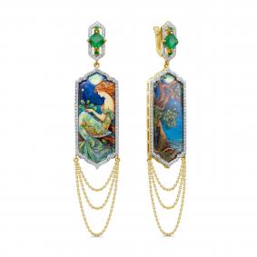 Серьги из лимонного золота KABAROVSKY K12-22223-1222 с бриллиантом, изумрудом и финифтью K12-22223-1222 фото