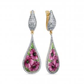 Серьги из лимонного золота KABAROVSKY K12-22231-1022 с бриллиантом и финифтью K12-22231-1022 фото