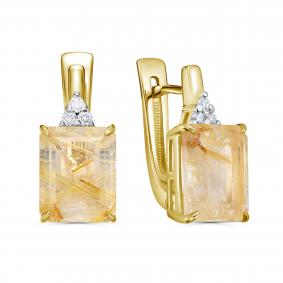 Серьги из лимонного золота KABAROVSKY K12-22251-5100 с бриллиантом и кварцем K12-22251-5100 фото