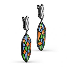 Серебряные серьги KABAROVSKY K12-243-7901 с фианитом, керамикой и эмалью K12-243-7901 фото