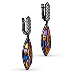 Серебряные серьги KABAROVSKY K12-246-7901 с фианитом, керамикой и эмалью K12-246-7901 фото