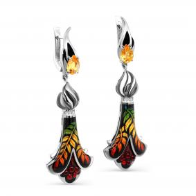 Серебряные серьги KABAROVSKY K12-271-1022 с бриллиантом, цитрином и финифтью K12-271-1022 фото