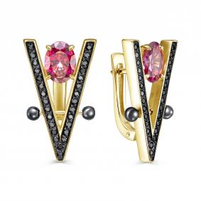 Серьги из золочёного серебра KABAROVSKY K12-298-30381 с фианитом и Swarovski K12-298-30381 фото