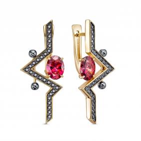 Серьги из золочёного серебра KABAROVSKY K12-299-30381 с фианитом и Swarovski K12-299-30381 фото