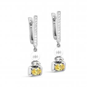 Серебряные серьги KABAROVSKY K12-346-40600 с фианитом и жемчугом Swarovski K12-346-40600 фото