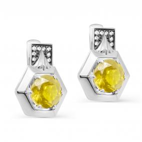 Серебряные серьги KABAROVSKY с ситаллом цвета Цитрин и фианитом K12-382-50689 K12-382-50689 фото