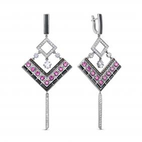 Серебряные серьги KABAROVSKY K12-420-0102 с фианитом, эмалью и рубиновым корундом K12-420-0102 фото