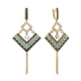 Серебряные серьги KABAROVSKY K12-420-40131 с фианитом и эмалью K12-420-40131 фото