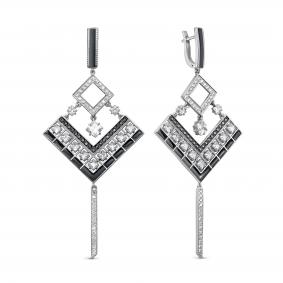 Серебряные серьги KABAROVSKY K12-420-7902 с фианитом и эмалью K12-420-7902 фото