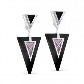 Серебряные серьги KABAROVSKY с фианитом, эмалью и деревом Граб K12-464-80001 K12-464-80001 фото