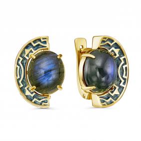 Серьги из золочёного серебра KABAROVSKY K12-515-6590 с эмалью и лабрадоритом K12-515-6590 фото
