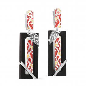 Серебряные серьги KABAROVSKY с фианитом, эмалью и деревом Граб K12-559-80018 K12-559-80018 фото