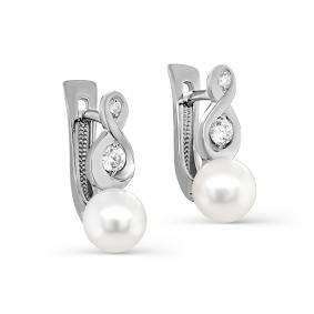 Серебряные серьги KABAROVSKY K12-612-1500 с фианитом и жемчугом K12-612-1500 фото