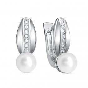 Серебряные серьги KABAROVSKY K12-617-1500 с фианитом и жемчугом K12-617-1500 фото