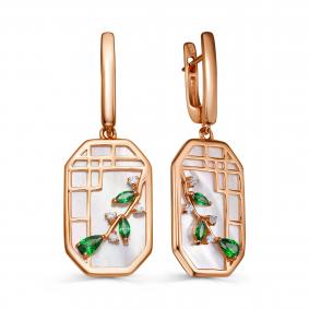 Серьги из золочёного серебра KABAROVSKY K12-7036-6287 с фианитом и перламутром K12-7036-6287 фото