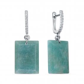 Серебряные серьги KABAROVSKY K12-7042-20100 с фианитом и амазонитом K12-7042-20100 фото