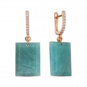 Серьги из золочёного серебра KABAROVSKY K12-7042-20187 с фианитом и амазонитом K12-7042-20187 фото