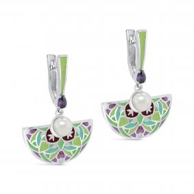 Серебряные серьги KABAROVSKY K12-718-1501 с фианитом, жемчугом и эмалью K12-718-1501 фото