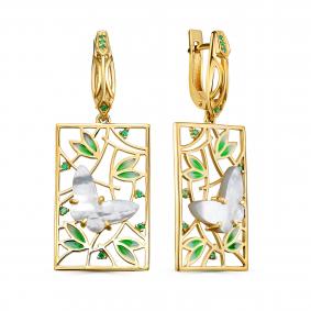 Серьги из лимонного серебра KABAROVSKY K12-805-6231 с фианитом, эмалью и перламутром K12-805-6231 фото