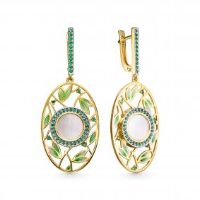 Серьги из лимонного серебра KABAROVSKY K12-806-6231 с фианитом, эмалью и перламутром K12-806-6231 фото