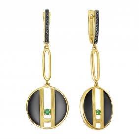 Серьги из лимонного серебра KABAROVSKY K12-813-1287 с фианитом, изумрудом и эмалью K12-813-1287 фото