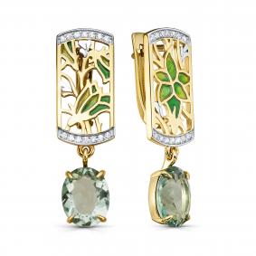 Серьги из лимонного серебра KABAROVSKY K12-870-21113 с фианитом, кварцем и эмалью K12-870-21113 фото