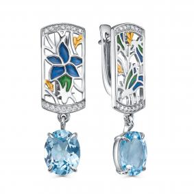Серебряные серьги KABAROVSKY  с фианитом  топазом и эмалью K12-870-7805 K12-870-7805 фото