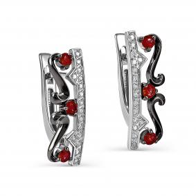 Серебряные серьги KABAROVSKY K12-899-32789 с фианитом и рубиновым корундом K12-899-32789 фото