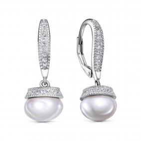Серебряные серьги KABAROVSKY K12-9050-1500 с фианитом и жемчугом K12-9050-1500 фото