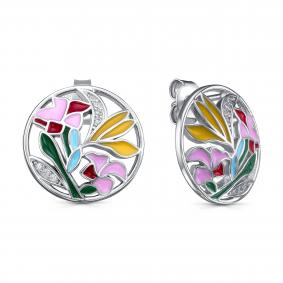 Серебряные серьги KABAROVSKY K12-9061-7901 с фианитом и эмалью K12-9061-7901 фото
