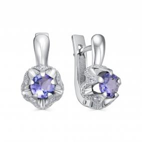 Серебряные серьги KABAROVSKY K12-910-10000 с фианитом и танзанитом K12-910-10000 фото