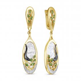 Серьги из лимонного серебра KABAROVSKY K12-914-6213 с фианитом, эмалью и перламутром K12-914-6213 фото