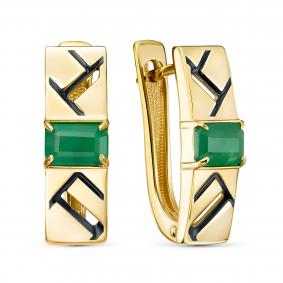 Серьги из лимонного серебра KABAROVSKY K12-930-1202 с изумрудом и эмалью K12-930-1202 фото