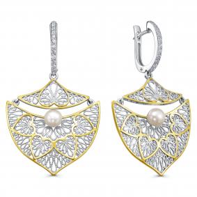 Серебряные серьги KABAROVSKY K12-935-1587 с фианитом и жемчугом K12-935-1587 фото