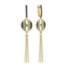 Серьги из золочёного серебра KABAROVSKY K12-937-1202 с фианитом, изумрудом и эмалью K12-937-1202 фото