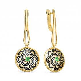 Серьги из золочёного серебра KABAROVSKY K12-938-1202 с изумрудом и эмалью K12-938-1202 фото